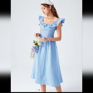 BNWT Cider Blue Gingham Cotton Blend Midi Dress L/10